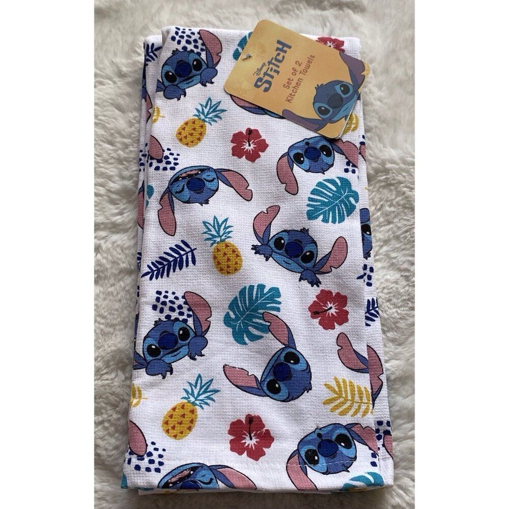 2 Pack Disney Stitch Hand Kitchen Towels Pineapple Hibiscus 16 X 26”‎ NEW